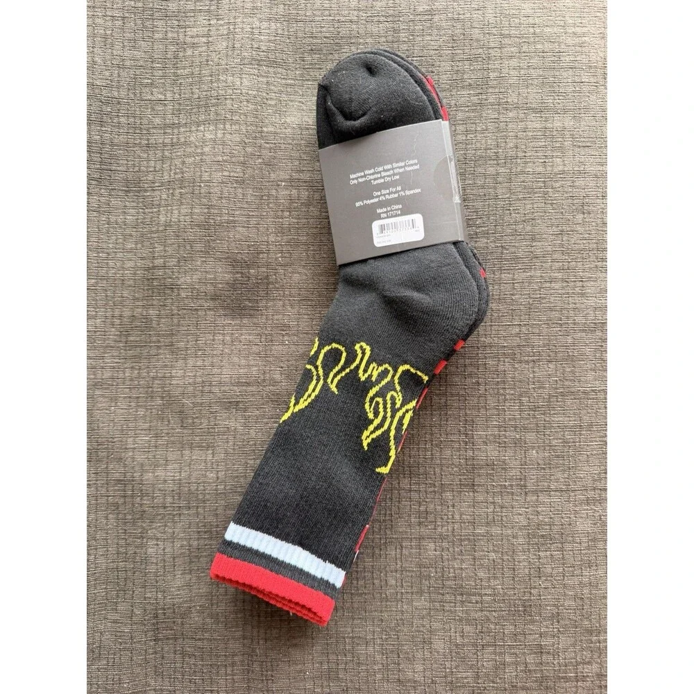 NWT Von Dutch Men's Crew Socks 3 Pairs Black Red Yellow White Check Flame Design